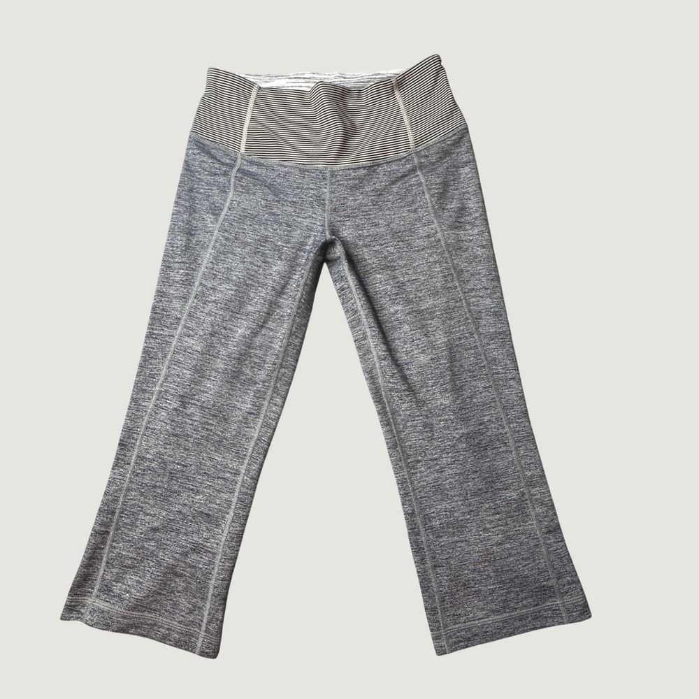 Lululemon Leggings Womens 8 Groove Crop Gray Space Dye Striped Waistband Ruched